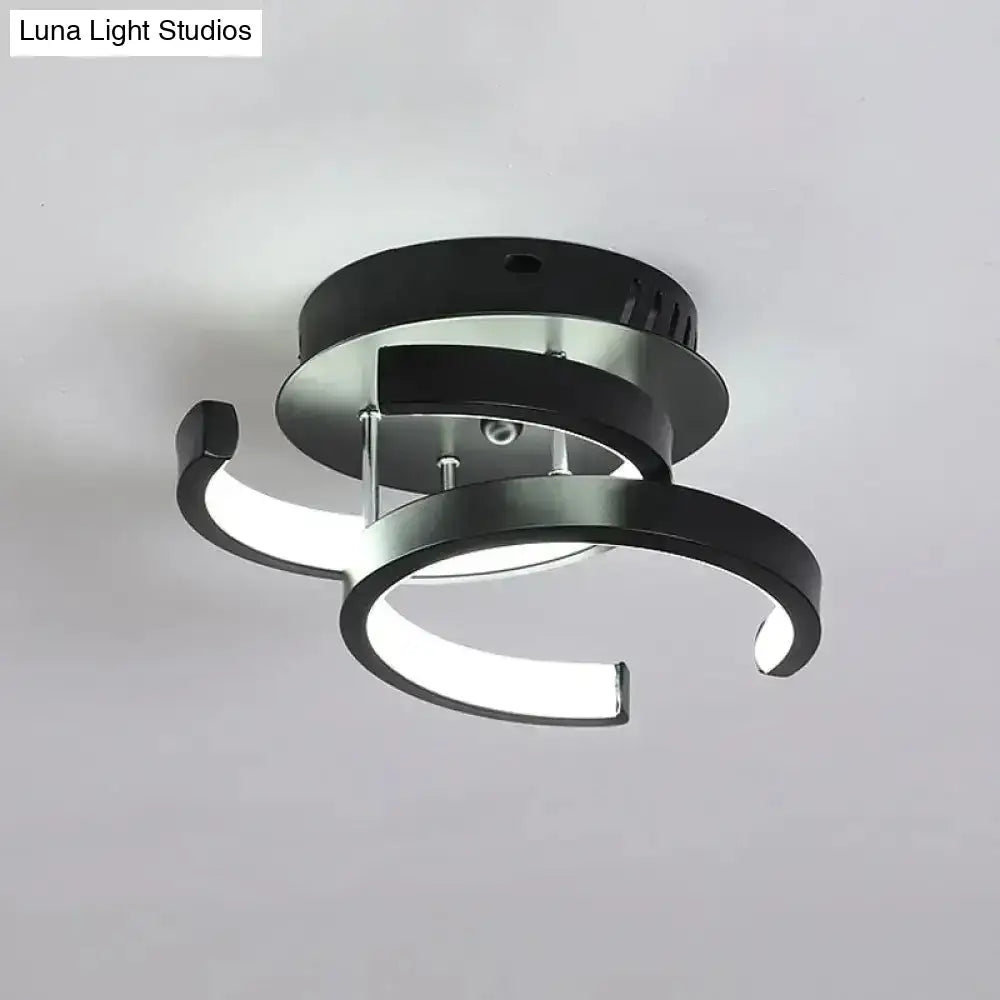 Modern black and silver spiral ceiling lamp with sleek curved arms and exceptional lighting efficiency for round square moon design