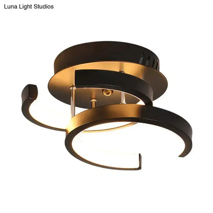 Modern black and gold spiral ceiling lamp with dual-tone metallic rings and exceptional lighting efficiency for round square moon design