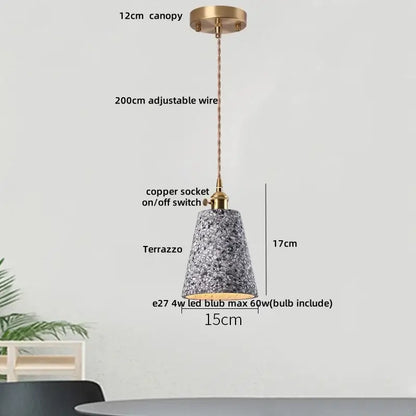 A sleek 17cm pendant lamp with black terrazzo stone shade and brass canopy for modern kitchen decorbites black terrazzo