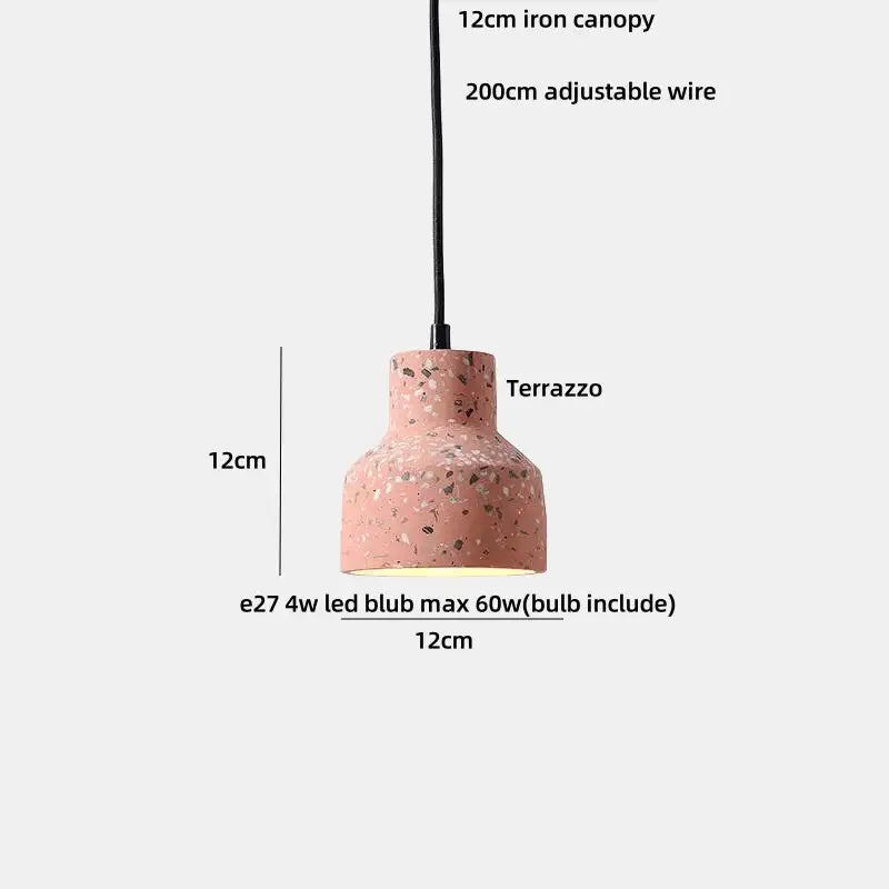 Modern black and gold terrazzo stone pendant lamp with pink speckled surface and black iron canopy decorbites black terrazzo