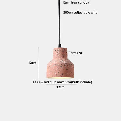 Modern black and gold terrazzo stone pendant lamp with pink speckled surface and black iron canopy decorbites black terrazzo