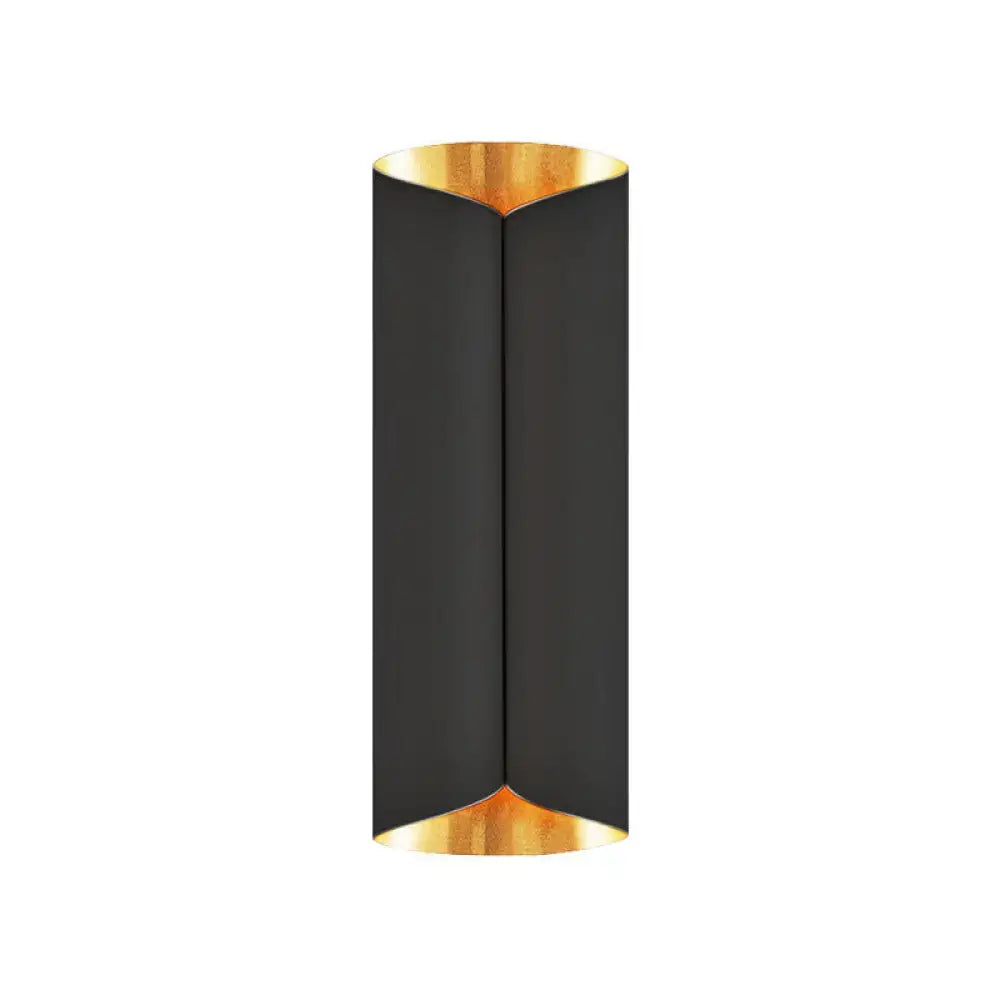 Modern black and gold twisted light fixture porch wall sconce with bulb base and gold finished edges