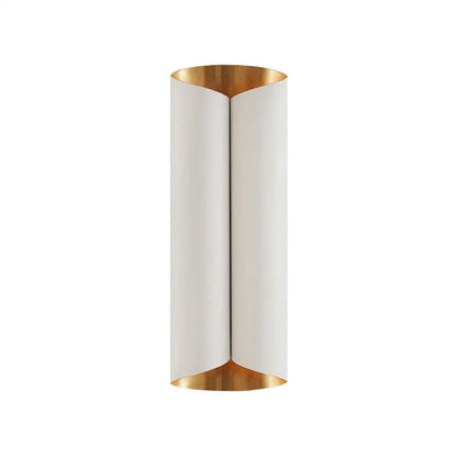 Modern black and gold twisted light fixture porch wall sconce with white cylindrical design and gold-toned bulb base lining