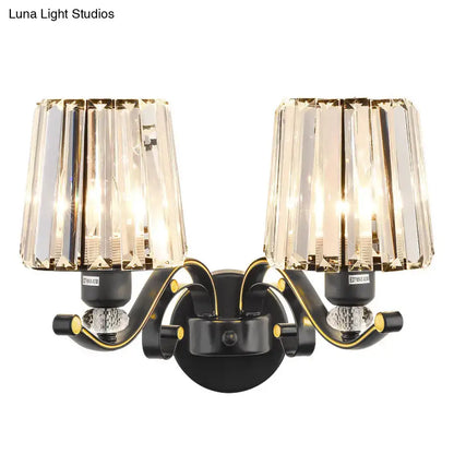 Elegant modern black and gold wall lamp with clear glass faceted crystal shades for bedroom sconce lighting