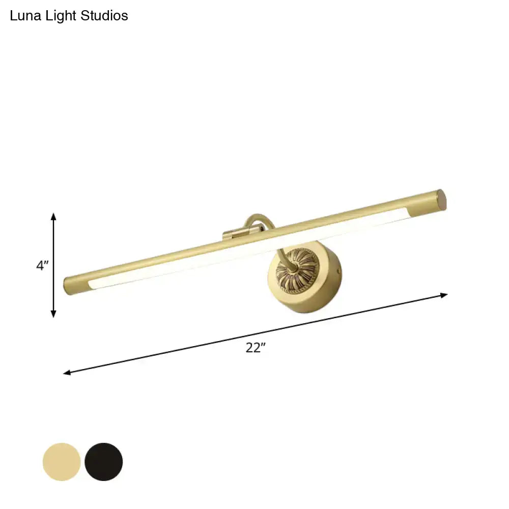 Modern black and gold wall light fixture with 22-inch gold-finished linear design for dressing table use