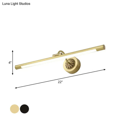 Modern black and gold wall light fixture with 22-inch gold-finished linear design for dressing table use