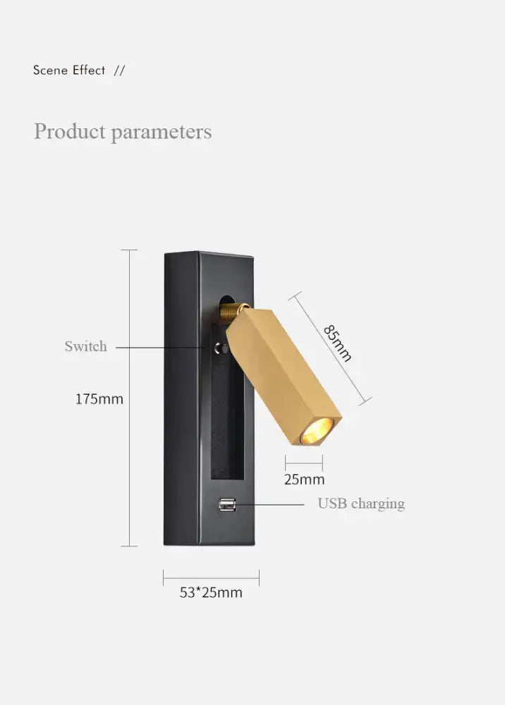 Modern black brass wall sconce with gold adjustable spotlight head and usb port for bedroom reading light decorbites black brass
