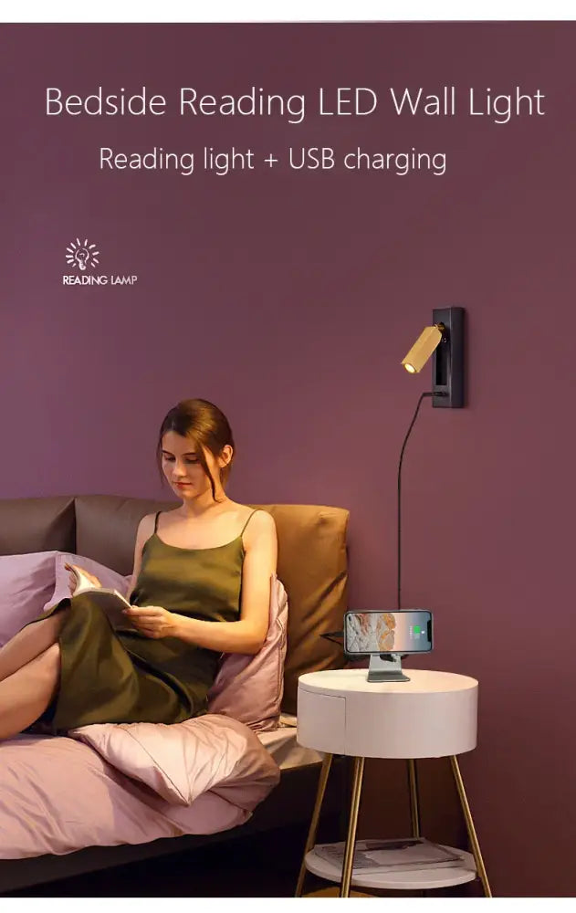 Modern black and gold wall sconce in black brass with adjustable led light and usb port for bedroom reading by decorbites black brass