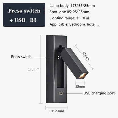 Modern black and gold wall sconce with black brass finish, adjustable spotlight, and usb port for bedroom reading light by decorbites black brass