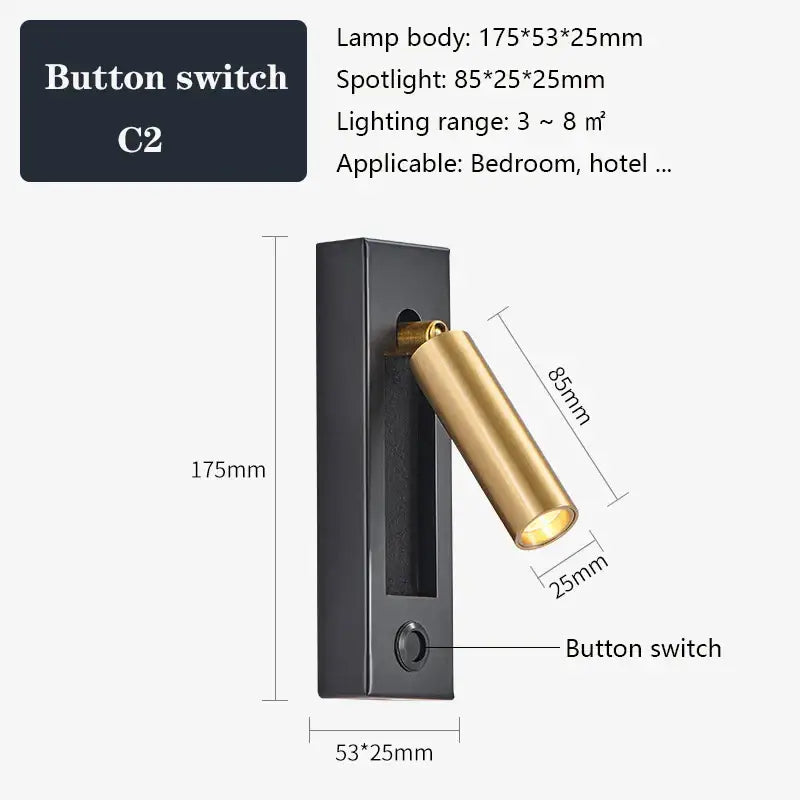 Modern black brass wall sconce with button switch and usb port ideal for bedroom reading by decorbites black brass