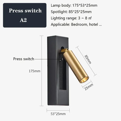 Modern black brass wall sconce with brass adjustable head and press switch for bedroom reading decorbites black brass