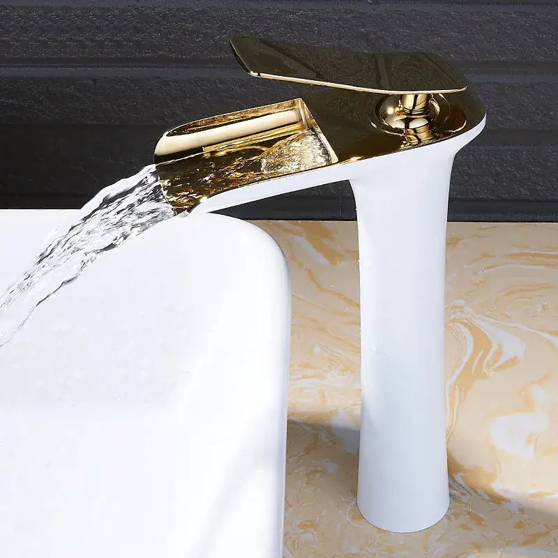 Modern black and gold waterfall basin faucet with sleek design and polished decorbites gold waterfall finish for bathroom