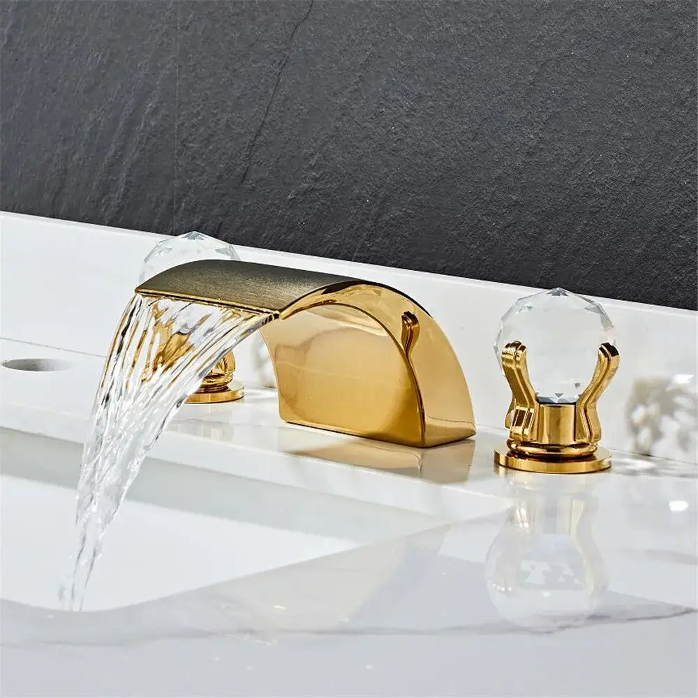 Modern black and gold waterfall basin faucet with crystal handles decorbites black basin faucet for bathroom sink