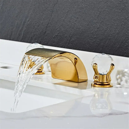 Modern black and gold waterfall basin faucet with crystal handles decorbites black basin faucet for bathroom sink