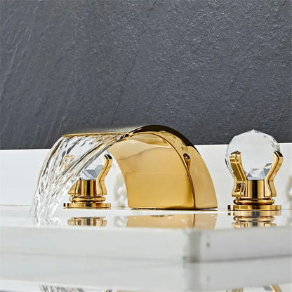 Modern black and gold waterfall basin faucet with crystal handles for elegant decorbites black basin design