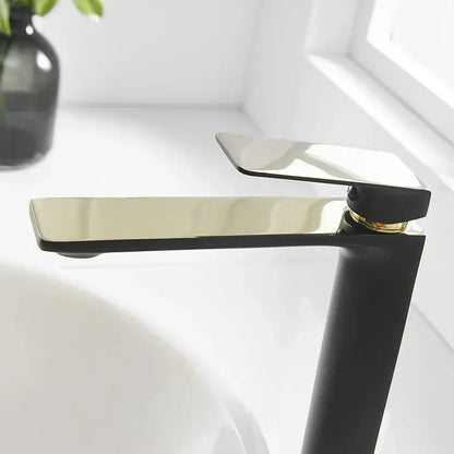 Modern black and gold waterfall single handle basin faucet with sleek minimalist design for decorbites black single use