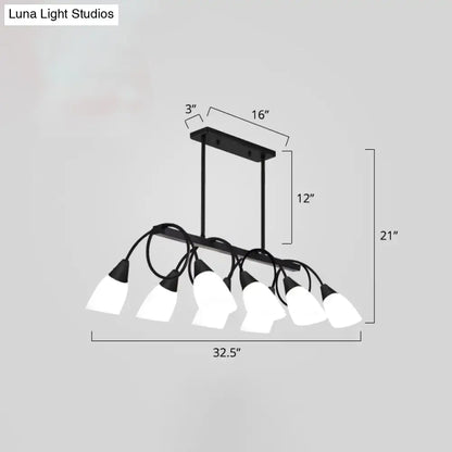 Decorbites™ white glass tulip suspension light with six frosted white glass shades black metal ceiling light for dining room