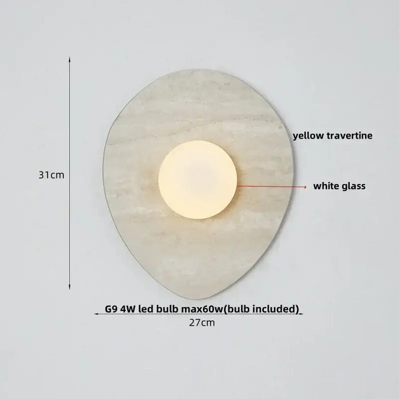 Modern black and green marble wall sconce with circular yellow travertine base and white glass bulb for bedroom decorbites green marble stone