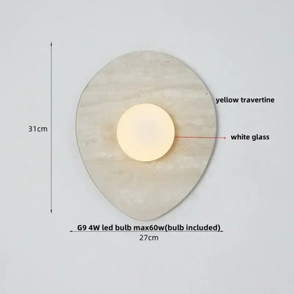 Modern black and green marble wall sconce with circular yellow travertine base and white glass bulb for bedroom decorbites green marble stone