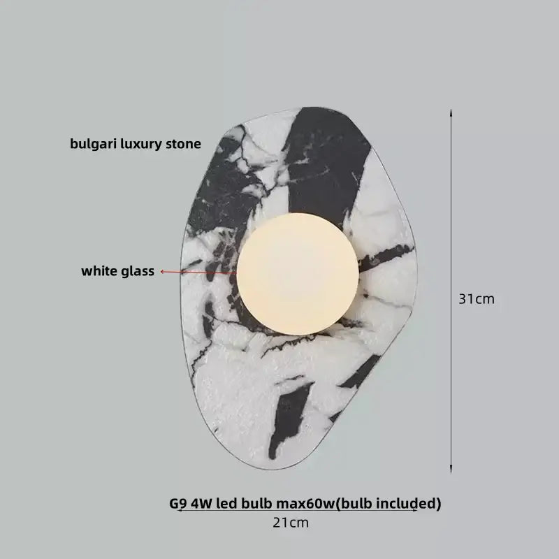 Modern black and green marble wall sconce with white glass panel featuring decorbites green marble stone surface