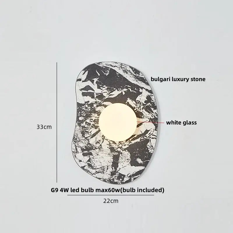 Modern wall sconce with DecorBites green marble stone and black and white marbled Bulgari luxury exterior for bedroom decor