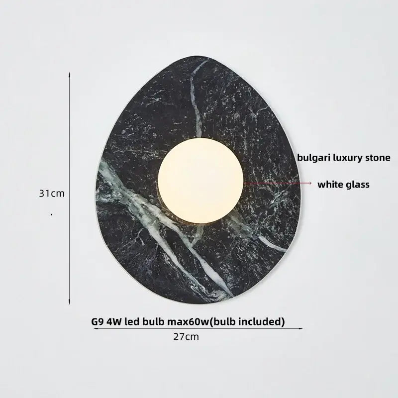 Modern black and green marble wall sconce with black marble teardrop shape and white glass led bulb decorbites green marble design