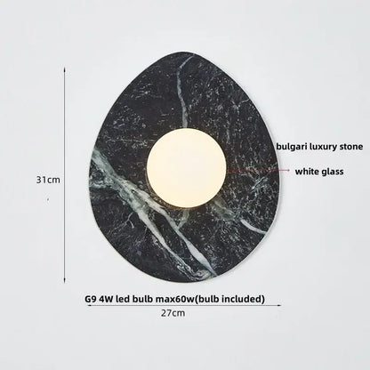 Modern black and green marble wall sconce with black marble teardrop shape and white glass led bulb decorbites green marble design