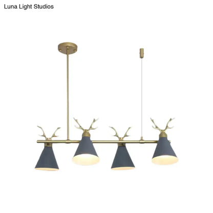 Decorbites™ antler design nordic chandelier with brass finish and navy blue shades in black grey white for restaurant lighting