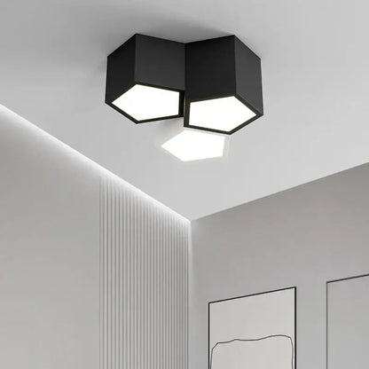 Modern black hexagonal geometric ceiling lamps with three illuminated panels for master bedroom ceiling lamps decorbites geometric ceiling