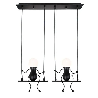 Modern black metal pendant light featuring two whimsical humanoid figures as a creative pendant light for bedroom
