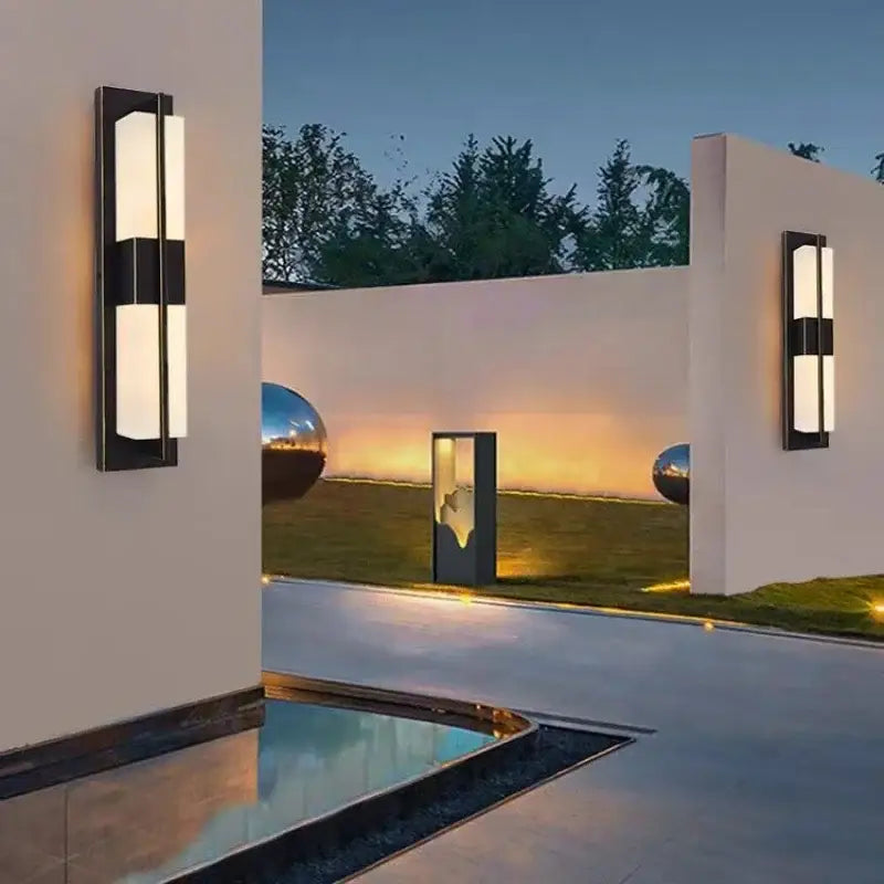 Modern black imitation marble led wall light with two illuminated white rectangular panels for decorbites led wall use