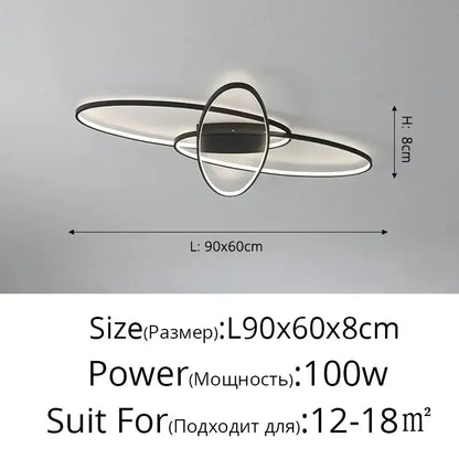 Modern black intersecting led ceiling light with sleek rings for living room dimmable decorbites elegant ceiling lighting