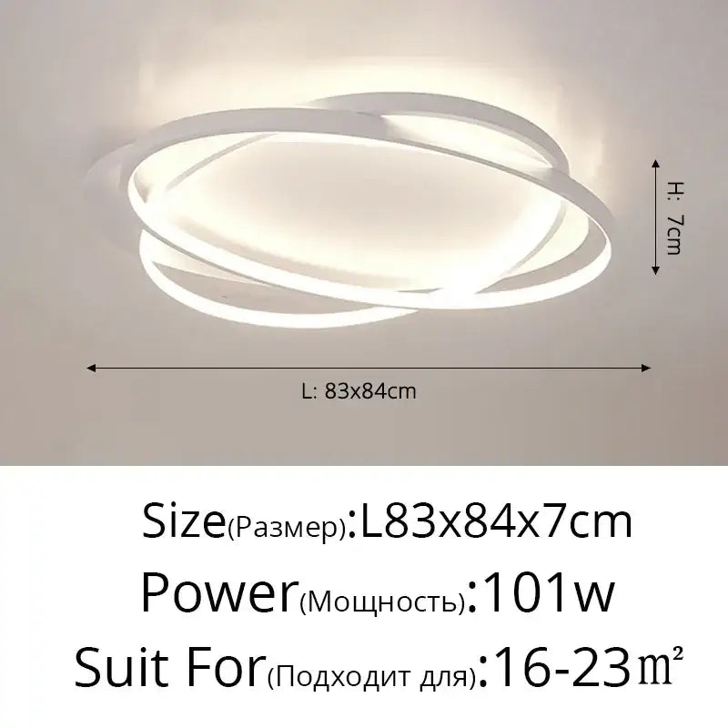 Modern white led ceiling light with three overlapping circular rings from decorbites dimmable ceiling collection