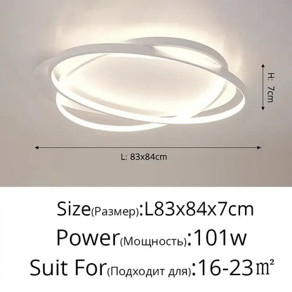 Modern white led ceiling light with three overlapping circular rings from decorbites dimmable ceiling collection