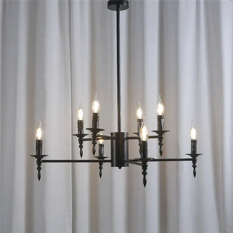 Modern black iron art led pendant chandelier with nine candle-style bulbs for living room decorbites iron art design