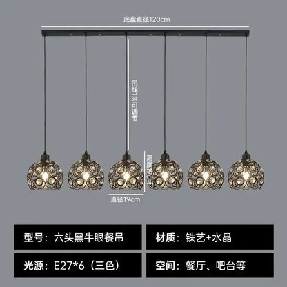 Modern black iron pendant lamp with six crystal-encrusted globes for decorbites crystal dining pendant lighting