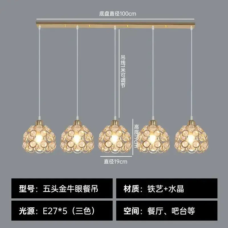 Modern black iron cage pendant lamp with five-head golden bull-eye chandelier and crystal globe shades for kitchen island lighting decorbites crystal dining pendant
