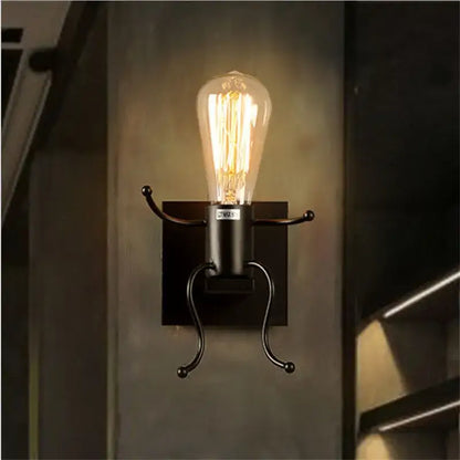 Black wrought iron wall sconce with glowing filament bulb for modern decorbites cartoon doll kids bedroom ladder light