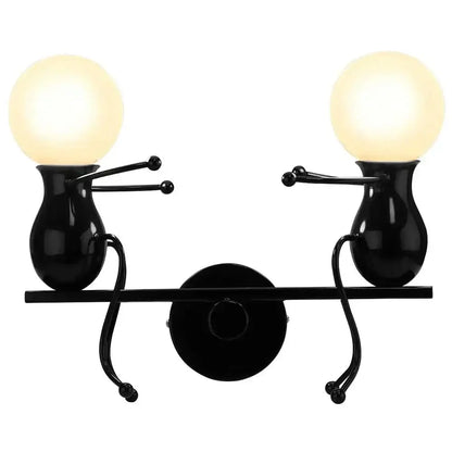 Modern black iron wall sconce with whimsical arms and glowing bulbs for decorbites creative led wall bedroom decor