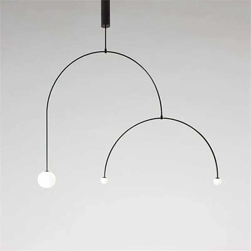 Modern black iron line chandelier featuring decorbites iron line pendant light with frosted glass globe bulbs for living room decor