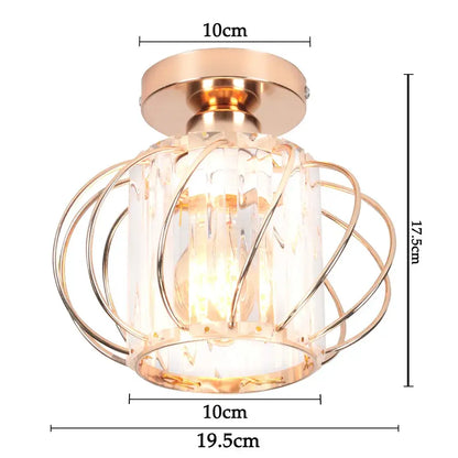 Modern decorbites iron round ceiling light with rose gold finish cylindrical glass and decorative wire cage enclosure