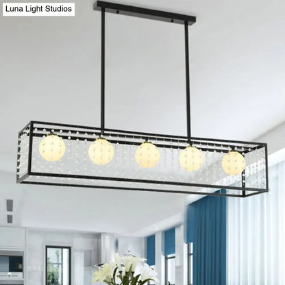 Decorbites™ modern 5-head black island light with white glass shades crystal beads and warm-toned bulbs ceiling light