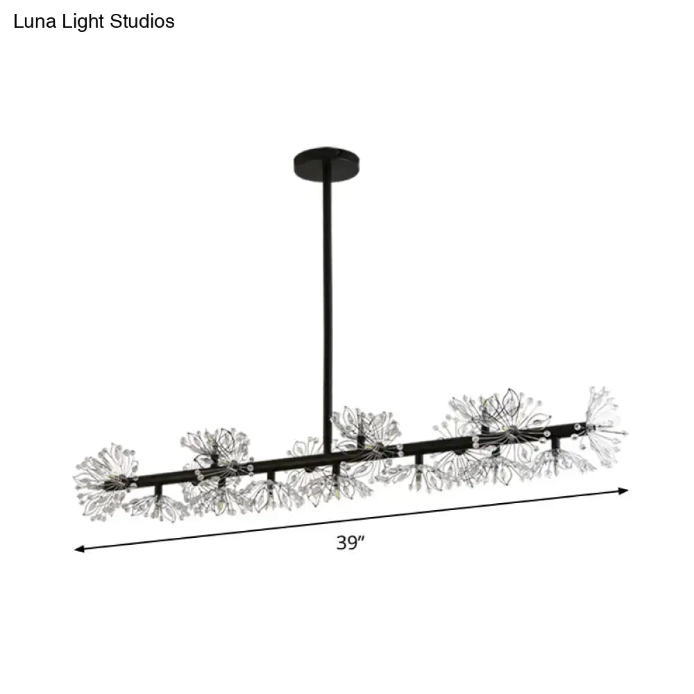 Modern black island pendant light with crystal flower accents for dining room decor and modern island pendant use