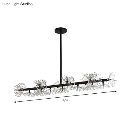 Modern black island pendant light with crystal flower accents for dining room decor and modern island pendant use