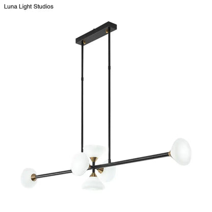Decorbites contemporary 6-head black and brass island pendant ceiling light with frosted glass globe shades