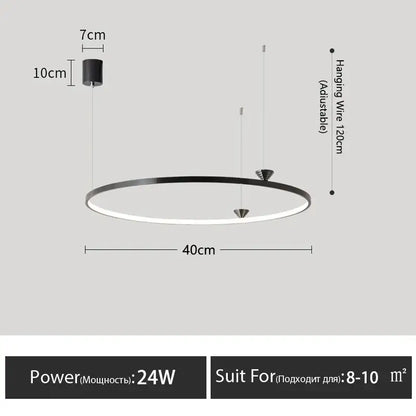 Modern black italian style led pendant light with sleek minimalist circular design and adjustable hanging wire for living room