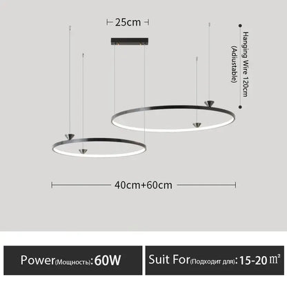 Modern black italian style led pendant light with adjustable hanging wire in circular design for living room use