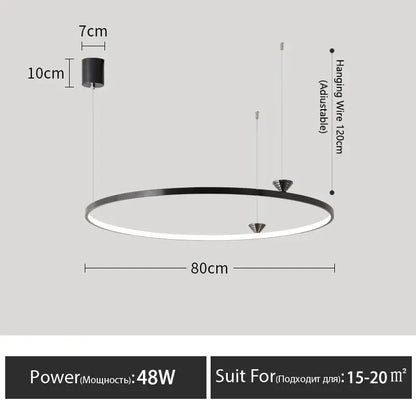 Modern black italian style led pendant light with sleek minimalist circular design and adjustable hanging wire for living room
