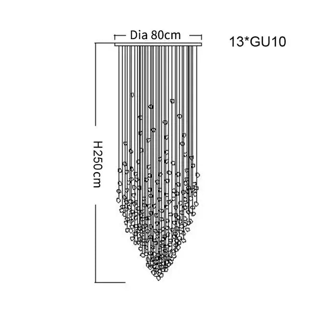 Modern black leaf crystal led chandelier with 13 gu10 lights cascading 125 cm tall by 80 cm diameter decorbites crystal led