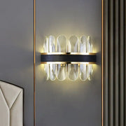 Modern black leather and crystal wall lamp with clear faceted crystals and gold accents for 220v-240v lighting